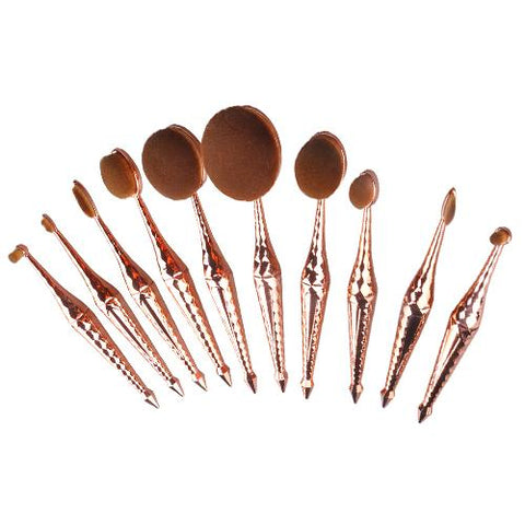 10-Piece : Metallic Oval Makeup Brush Set