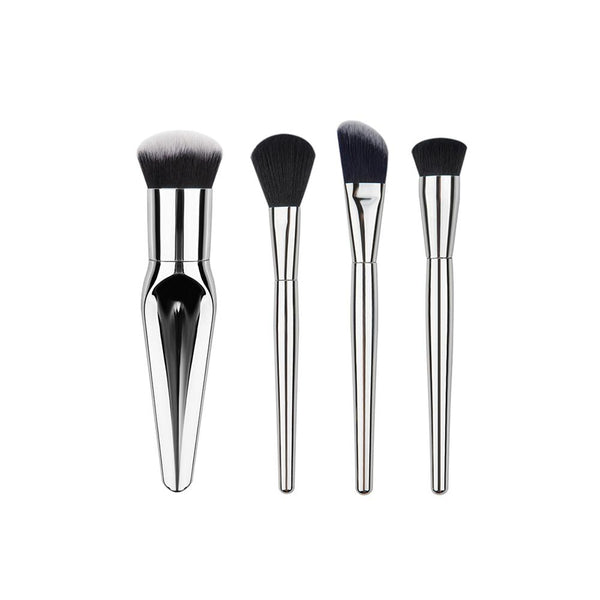 4-Piece Set: Silver Makeup Brushes