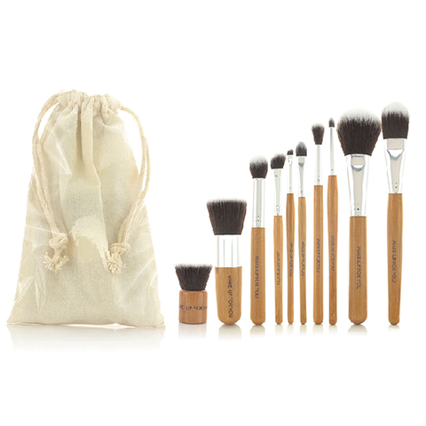 10-Piece : Bamboo Makeup Brush Set with Storage Pouch