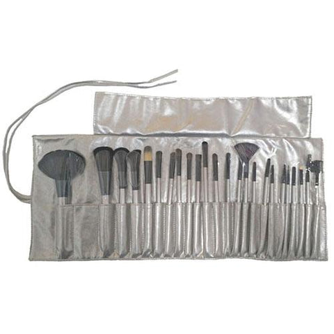 24-Piece : Professional Gunmetal Makeup Brush Kit with Roll-Up Carrying Case