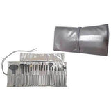 24-Piece : Professional Gunmetal Makeup Brush Kit with Roll-Up Carrying Case